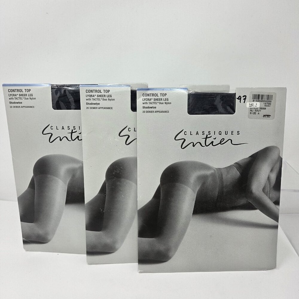 3 Pair Navy Sheer Control Pantyhose A Stockings Hosiery Classiques Entier 6580